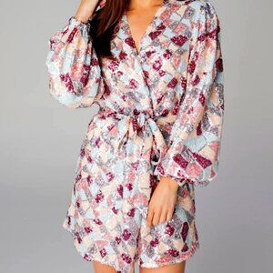 NWT Buddy Love Adeline Sequin Wrap Dress in Mardi Gras